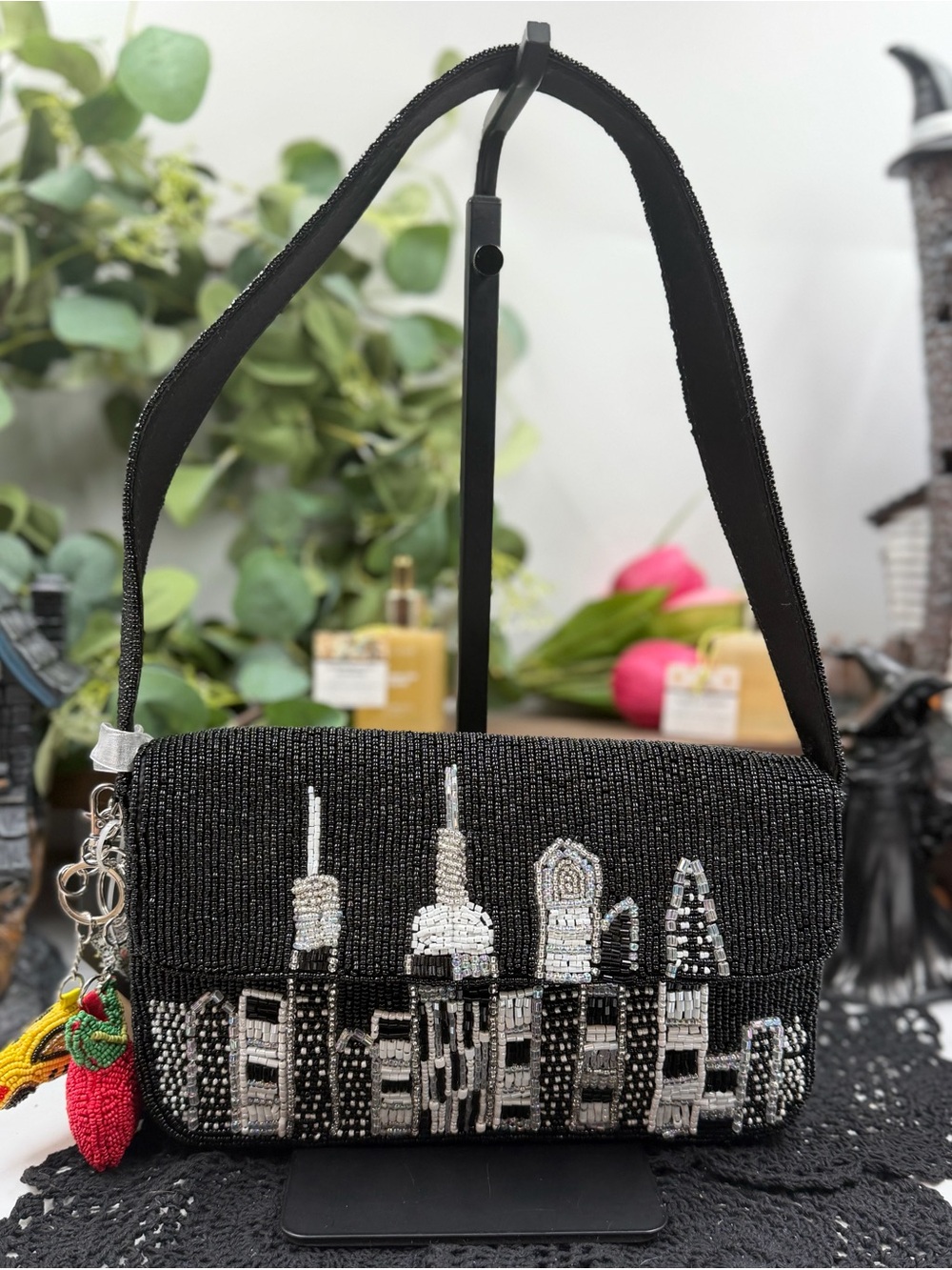 new release viral nyc skyline beaded shoulder bag taxi apple charms